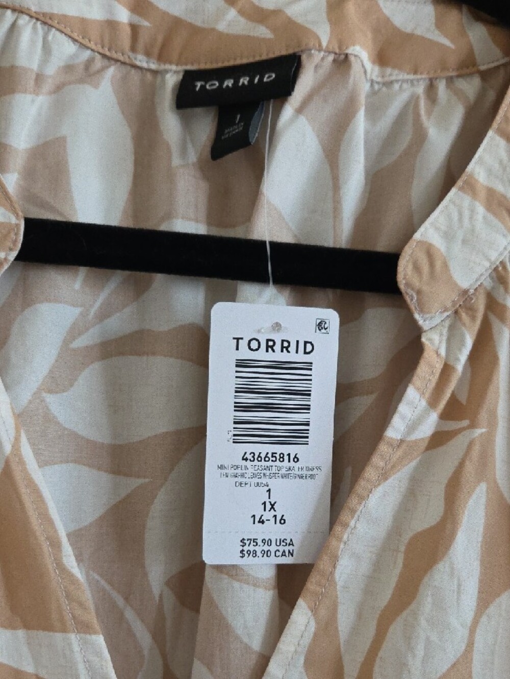 New Torrid Beige and White Leaf-Print Tie-Waist Midi Dress - Picture 2 of 4
